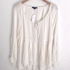 American Eagle Cream Boho Tiered Long-Sleeve Peplum Top, Size Xl, Nwt New With Tag. No Flaws Ptp 23” B12-742 Long Sleeve Peplum Top, Peplum Top, American Eagle Outfitters, American Eagle, Summer Fashion, Top Blouse, Blouses, Womens Tops, Cream