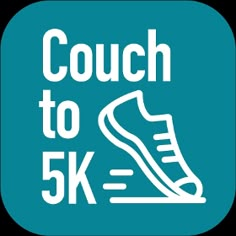 a blue square button with the words couch to 5k and a white shoe on it