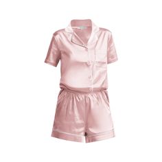 Rose gold satin pajamas are perfect for lounging around and enjoying time at home!  This luxurious two-piece PJ set contains our signature white trim piping and includes both a short sleeve top with a traditional collar and pocket, and a pair of matching shorts with our elasticized waistband. Matching sets are available for pets! Gold Pajamas, Matching Top And Shorts, Pink Pjs, Rose Gold Satin, Top With Jeans, Womens Pajama, Adult Pajamas, Shorts Co Ord, Cozy Loungewear