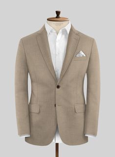 Revive decades of standout looks with our Scabal Boston Khaki Wool Jacket. Crafted from pure wool, the jacket's khaki color is highly versatile and can make a surprisingly stylish alternative to traditional jackets. It creates a flawless ensemble for special events and formal occasions. Simply team it up with a matching waistcoat and trousers, a white formal shirt, maroon tie, and polished black shoes to complete the look.  Look Includes  Scabal Boston Khaki Wool Fabric  Two Button Jacket Style  Notch Lapel  Real Horn Brown Buttons  Single Vent  Three Cuff Buttons   You can change the look during customization if required.  Lining: 100% Viscose, Dry Clean. Maroon Tie, Grey Tweed Suit, Herringbone Tweed Jacket, White Linen Suit, Green Velvet Jacket, Peaky Blinders Suit, Royal Blue Suit, Traditional Jacket, Blue Chinos