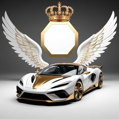 a white and gold sports car with wings