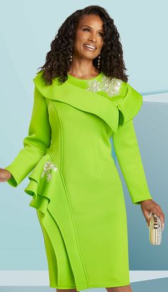 Donna Vinci Church Suits Spring And Summer 2025. Perfect item for church events or any special occasions. Light Green Dresses, Simple Green Dress, Lime Green Blazer, Donna Vinci Church Suits, First Lady Church Suits, Green Dress Outfit, Outfit For Church, Church Dresses For Women, Church Suits And Hats