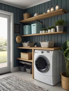 a washer and dryer in a small room