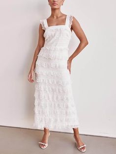 Delicate Layered Lace Detail A-Line Hem Maxi Dress Havana Nights, Pajama Dress, Vacation Dresses, Dress Jewelry, White Maxi Dresses, Two Piece Outfit, Black Maxi Dress, Guest Dresses, Havana