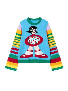 Colorful Fashion Aesthetic, Kidcore Fashion, Decora Harajuku, 80s Inspired Outfits, Indie Clothing, Striped Knitted Sweater, Retro Stripes, Maximalism, Rainbow Color