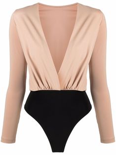 Beige/black x Lia Aram plunge V-neck bodysuit from ALCHEMY featuring two-tone design, stretch-design, plunging V-neck and long sleeves. Just a reminder that this piece must be tried on over your own garments.. | Alchemy x Lia Aram plunge V-neck bodysuit Outfitters Clothes, 2019 Style, Urban Outfitters Clothes, V Neck Bodysuit, Alchemy, Long Sleeve Top, Fall Fashion, Two Tone, Stretch Fabric