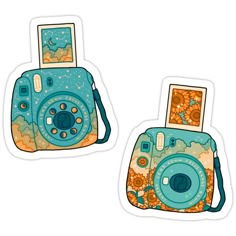 two stickers with an image of a camera