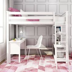 Component Max & Lily Desk For High Loft Bed White High Loft Bed, Loft Bed Desk, Girls Loft Bed, Loft Beds For Small Rooms, Bed For Girls Room, Beds For Small Rooms, Loft Bed Plans, Loft Bed With Desk, Sleep Study