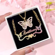 Material: Copper. Color: Gold. Necklcae Chain Length: 14",16",18",20",22". Process: Gold plated. Recipient: Woman, Mom, Wife, Girl Friend, Children, Family. Product Type: Personalized Jewelry. Gift Type: Set. Occasions: Valentine's Day, Mother's Day, Christmas, Birthday, etc. Jewelry Type: Name Necklace, Butterfly Necklace. Brand: Silviax Jewelry. Item: 2024S0020. Personalized Multicolor Charm Necklaces, Personalized Gold Butterfly Necklace For Mother's Day, Multicolor Chain Charm Necklace For Gifts, Customized Multicolor Jewelry For Jewelry Making, Customized Necklaces For Party Gifts, Multicolor Jewelry For Valentine's Day Birthday, Multicolor Chain Necklaces For Gifts, Multicolor Necklace For Gift, Multicolor Chain Necklace For Gift