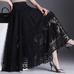 Floral Lace Long Skirt Maxi Skirt Spring, Womens Tulle Skirt, Tule Rok, Natural Dresses, Gauze Skirts, Tulle Maxi Skirt, Lace Midi Skirt, Maxi Rok, Black High Waist