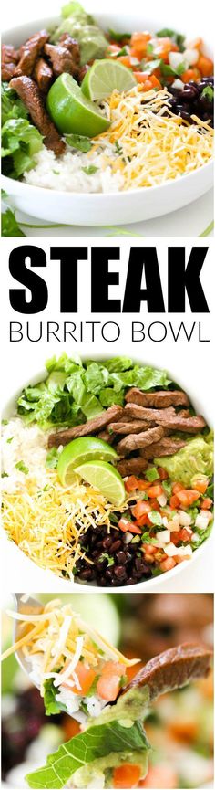 steak burrito bowl with rice and vegetables