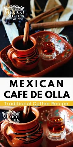 mexican cafe de olla traditional coffee recipe with cinnamon sticks in the cup and saucer