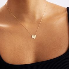 "Diamond Heart 14k Solid Gold Necklace is the best gift for the one whom your heart belongs. Let the one you love know about your love with the 14k solid gold heart necklace. It's not the Choose the perfect birthday, an anniversary or just a random Friday to cherish your love. F E A T U R E S * Made to Order. * Gold KT: 14K * Choice of Gold Color: Yellow Gold, Rose Gold, White Gold * Gem Stone: Genuine Diamond * Diamond-Cut: Round * Diamond Carat: 0.01 ct * Pendant Height: 9 mm / 0.35 inch * Pen Everyday Yellow Gold Heart Necklace In Sterling Silver, 14k Gold Heart Pendant Charm Necklace With Birthstone, Yellow Gold Birthstone Heart Pendant Necklace, 14k Gold Tarnish-resistant Heart Necklace Gift, 14k Gold Heart Necklace Tarnish Resistant For Gift, 14k Gold Heart Initial Pendant Necklace For Anniversary, Minimalist 14k Gold Heart Necklace For Anniversary, Yellow Gold Birthstone Necklaces For Valentine's Day, Valentine's Day Yellow Gold Birthstone Necklaces