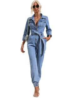 Upgrade your wardrobe with our Casual Slim Fit Denim Jumpsuit. Made with high quality denim for a comfortable and stylish fit. Perfect for any casual occasion, this jumpsuit features a slim fit design that enhances your curves while providing a versatile and fashion-forward look. Elevate your style game with this must-have piece. Trendy Denim Blue Jumpsuit For Spring, Denim Blue Overall Jumpsuit For Spring, Denim Blue Cotton Jumpsuits For Fall, Denim Blue Cotton Jumpsuits And Rompers For Fall, Trendy Dark Wash Cotton Jumpsuits And Rompers, Trendy Denim Blue Overalls For Fall, Trendy Denim Blue Jumpsuits And Rompers For Spring, Trendy Cotton Dark Wash Jumpsuits And Rompers, Non-stretch Medium Wash Denim Jumpsuit