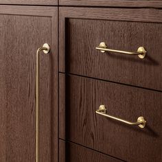 a close up of a drawer with brass handles