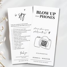 two bookmarks with the words blow up for phones written in black ink on them