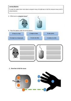 a computer mouse is shown in this worksheet to help students learn how to use it