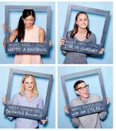 four pictures of people holding up signs with the words most likely to write a best seller