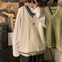 Aonga Men Sweater Vest Patchwork Simple Panelled Sleeveless Knit Sweaters Male Loose V-neck All-match Korean Preppy Style Streetwear Size Suggest Size M: weight 40kg-50kg, height 155cm(61")~165cm(65") Size L: weight 50kg-60kg, height 165cm(65")~170cm(67") Size XL: weight 60kg-70kg, height 170cm(67")~175cm(69") Size 2XL: weight 70kg-80kg, height 175cm(69")~180cm(71") Applicable Scene Shopping Style Preppy Style Origin US(Origin) Applicable Season Four Seasons Material Polyester Material Acrylic I White V-neck Sweater For Layering, White Sweater Vest For Winter Layering, White Layering Sweater Vest, White Winter Sweater Vest, Casual White Sweater Vest For Winter, White Sleeveless Sweater For Layering, White V-neck Vest For Fall, White Vest Top For Winter, White Sleeveless Winter Vest