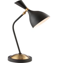 a black and gold desk lamp on a white background