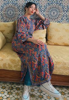 Eid Long Sleeve Printed Kaftan, Traditional Kaftan With Printed Motifs For Weddings, Bohemian Maxi Kurta With Dupatta, Bohemian Maxi Length Kurta With Dupatta, Bohemian Silk Dress With Dupatta, Bohemian Unstitched Kaftan For Wedding, Bohemian Unstitched Wedding Kaftan, Bohemian Wedding Kaftan Unstitched, Bollywood Style Tunic Dress For Eid