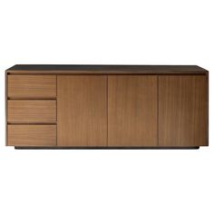 the sideboard is made from wood and has three drawers, one with two doors