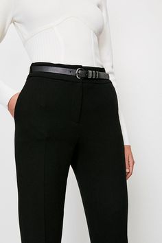 Make Moves In These Trousers. Designed To Take Your Look In A Flattering Direction, This Pair Features A Belted High Waist And Come Flared At Leg. Wide Leg Pants With Belt For Work, Fitted Office Bottoms With Belt, Modern High Waist Bottoms With Belt Loops, Sleek Wide Leg Bottoms With Belt Loops, Sleek Fall Pants With Belt Loops, Elegant Belted Wide Leg Pants For Office, Black Bottoms With Belt Detail For Fall, Classic Tailored Belted Bottoms, Fitted Straight Leg Bottoms With Belt