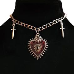 Sacred Heart & Eye Protection Charm Choker Necklace Chain 13.5" With 2" Extender New & Nicely Boxed Milagros, Meaning Miracles In Spanish, Are Small Religious Folk Charms Found Throughout Mexico And Peru. The Heart Milagro (Also Known As The Sacred Heart) Represents Love, Healing And Gratitude. Silver Heart Charm Choker, Silver Heart Choker With Charm, Silver Heart Choker With Heart Charm, Metal Heart Charm Choker Necklace, Metal Heart Choker Necklace As Gift, Silver Metal Choker With Heart Pendant, Heart Shaped Metal Choker Necklace For Gift, Adjustable Metal Necklace With Heart Charm, Heart-shaped Metal Choker Necklace As Gift