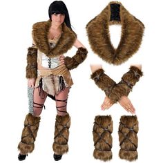 an image of a woman in costume with furs and chains on her arm cuffs