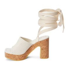 Vegan, platform heeled sandal with lace up detail. | Beach Women's Skylar Platform Sandal, Ivory, 9M Summer Platform Lace-up Sandals With Block Heel, Chic Chunky Platform Lace-up Heels, Summer Lace-up Sandals With Ankle Strap And Reinforced Heel, Adjustable Platform Lace-up Sandals With Ankle Strap, Lace-up Platform Sandals In Synthetic Material, Chunky Platform High Heels For Vacation, Chunky Platform Heels For Vacation, White Lace-up Chunky Platform Heels, Cream Open Toe Platform Heels