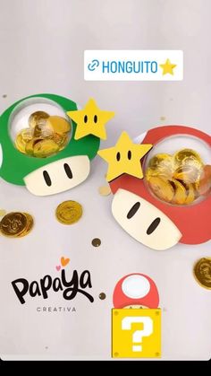 two paper mario bros with gold coins in front of them