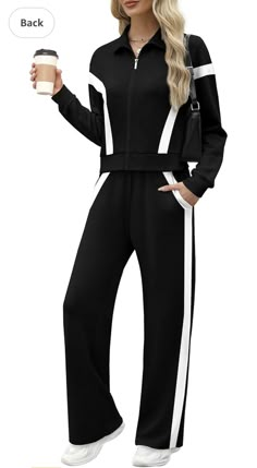 Luxury Sporty Tracksuit For Loungewear, Sportswear Hoodie For Loungewear, Sporty Hip-length Activewear For Loungewear, Sportswear Hooded Sweatshirt For Loungewear, Sporty High-stretch Tracksuit For Sports, Lounge Sets For Women, Zip Up Sweatshirt, Fitness Wear Outfits, Wide Leg Sweatpants