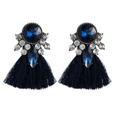 A very elegant navy blue earring. Blue Assessories, Dangle Tassel Earrings For Evening, Elegant Tassel Earrings For Party, Blue Fringe Earrings For Party, Navy Blue Statement Earrings, Elegant Blue Beaded Tassel Earrings, Elegant Blue Fringe Jewelry, Blue Fringe Tassel Earrings For Party, Elegant Blue Fringe Earrings