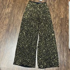 These Are Brand New And Super Elegant. Fully Lined With Gold Sequins. Picture Doesn’t Do The Pants Justice. Much Prettier In Person. Wide Leg Bottoms For Date Night And Party Season, High Waist Wide Leg Pants For Party Season, Black Wide Leg Bottoms For Party Season, Fitted Wide-leg Pants For Party Season, Wide Leg Pants For Date Night And Party Season, Party Season Black Wide-leg Pants, Black Wide Leg Pants For Party Season, Party Season Trousers For Date Night, Sequin Wide Leg Bottoms For Date Night