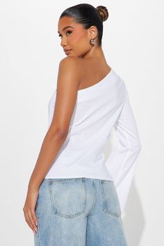 Available In White And Black. Poplin Blouse Top Long Sleeve One Shoulder Side Zipper Closure Non Stretch 97% Cotton 3% Spandex Imported | Willow Poplin Blouse Top in White size XS by Fashion Nova Fitted Elastane Off-shoulder Tops, Fitted Off-shoulder Elastane Top, White Stretch One Shoulder Casual Top, Trendy White Off-shoulder Top, White Stretch Long Sleeve Top For Summer, Stretch White Long Sleeve Top, White Stretch Long Sleeve Top, White Fitted Long Sleeve Top For Summer, Fitted White Long Sleeve Top For Summer