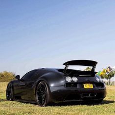 a black sports car parked in the grass