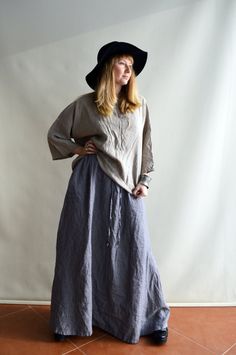 "Linen maxi skirt with pockets. Enjoy the freedom and comfort provided by these fantastic linen skirts. Great texture and lovely wrinkles. Adjust them with a drawstring in the front (the back has elastic) Each piece is individually cut, sawn and pre-washed. We really love making skirt for various sizes - from petit to plus size and more. For the best fitting of this skirt please let us know the following measurements: - your height - your waist circumference - your hip circumference - how long y Baggy Long Skirt With Pockets, Relaxed Fit Lined Maxi Skirt With Wide Leg, Relaxed Fit Long Maxi Skirt, Relaxed Fit Wide Leg Lined Maxi Skirt, Baggy Long Skirt For Fall, Relaxed Fit Maxi Skirt For Fall, Spring Full Length Skirt With Side Pockets, Spring Full-length Skirt With Side Pockets, Full Length Skirt With Side Pockets For Spring