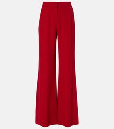 Elegant Flared Pants With Pressed Crease, Formal Wide Leg Flare Pants With Pressed Crease, Red Elegant Formal Dress Pants, Elegant Red Formal Dress Pants, Elegant Formal Wide Leg Flares, Formal Viscose Wide-leg Pants, Elegant Red Full-length Dress Pants, Elegant Tailored Red Dress Pants, Elegant Wide Leg Flared Pants