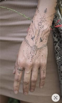 a woman's hand with tattoos on it