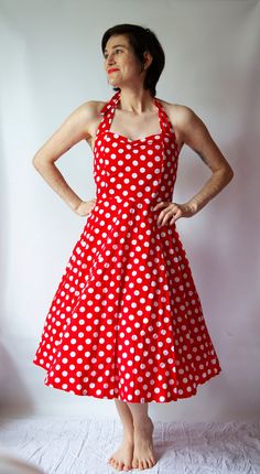 "Adorable 50's style reproduction swing dress. Made in Korea. Women's size S Bust 34\" Waist 27\" Hips free" Polka Dot Dresses For Retro-themed Events, Fitted Retro Vintage Dress For Picnic, Retro A-line Dress For Picnic, 1950s Style Polka Dot Dress For Retro-themed Events, Fitted Polka Dot Dress For Picnic, 1950s Style A-line Polka Dot Dress, 1950s Style Polka Dot Knee-length Dress, Polka Dot Rockabilly Dress For Retro-themed Events, Towel Dress