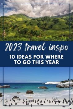 penguins on the beach with text overlay that reads 2012 travel inspo 10 ideas for where to go this year