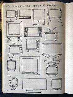 an open notebook with drawings of tvs and television sets