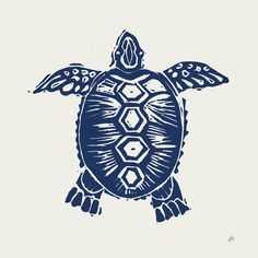 a blue and white drawing of a turtle