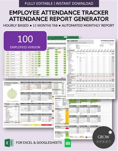 the employee attendance tracker is shown in two different colors and sizes, with an arrow pointing to