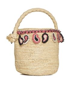 100% Material 1 Embroidery: 100% Cotton Natural Top Handle Straw Bag With Handle Drop, Natural Shoulder Bag With Handle Drop For Summer, Summer Bags With Handle Drop In Natural Color, Summer Bags In Natural Color, Summer Vacation Straw Bag With Handle Drop, Beach Shoulder Bag With Handle Drop, Vacation Top Handle Shoulder Bag, Raffia Bucket Bag, Beige Uni