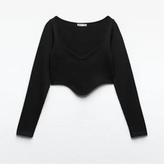 Great Top For Going Out Or Running Errands. Very Versatile. Worn Once. Black Seamless Crop Top For Fall, Elegant Seamless Stretch Crop Top, Elegant Stretch Seamless Crop Top, Elegant Black Stretch Crop Top, Chic Seamless Zara Crop Top, Chic Seamless Crop Top By Zara, Zara Basic Black Tops, Fitted Seamless Zara Crop Top, Zara Black Ribbed Top