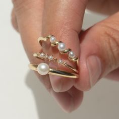 Solid Gold Pearl Trio Ring | Local Eclectic – local eclectic Pearl Ring Design, Pearl Wedding Bands, Evening Eye Makeup, Pearl Wedding Ring, Trio Ring, Gold Pearl Ring, Pearl Rings, Fashionable Jewelry, Jewelry Lookbook