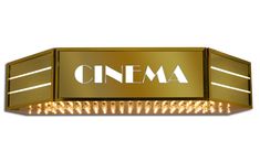 a golden cinema sign with the word cinema on it