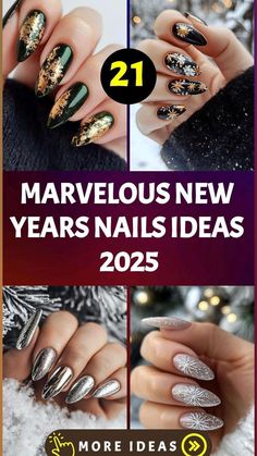 New Years Eve Coffin Nail Designs, Nail Design For New Years Eve, New Years Nail Art 2024, New Years Party Nails, Christmas And New Years Nail Ideas, Nail Designs For New Years, New Years Eve Nail Designs, New Years Eve Nails Ideas, New Years Nails Ideas