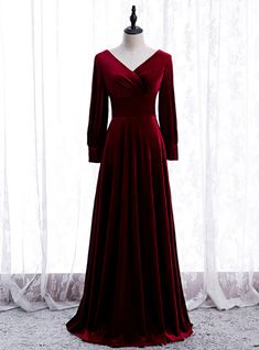 This stunning design is decorated with different hand attached bead work as well as showcases a high neckline plant top and also slim skirt with a side slit. The detail in the design of this design is definitely incredible, discover this today at www.Kemedress.com. Burgundy Gown, Dress Design Ideas, Velvet Dress Long, Velvet Dress Designs, Mother Of The Bride Dresses Long, 40th Wedding Anniversary, V Neck Prom Dresses, Burgundy Prom Dress, Burgundy Velvet